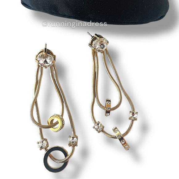 Authentic Miu Miu Crystal-Embellished Gold Snake Chain Tassel Drop Earrings - Picture 3 of 9